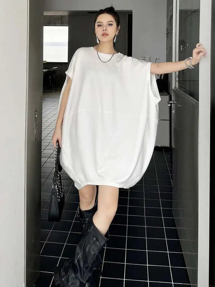 Women Black White Brief Big Size Casual Mini Dress New Round Neck Short Sleeve Fashion Tide Spring Summer 2025 1DH5840