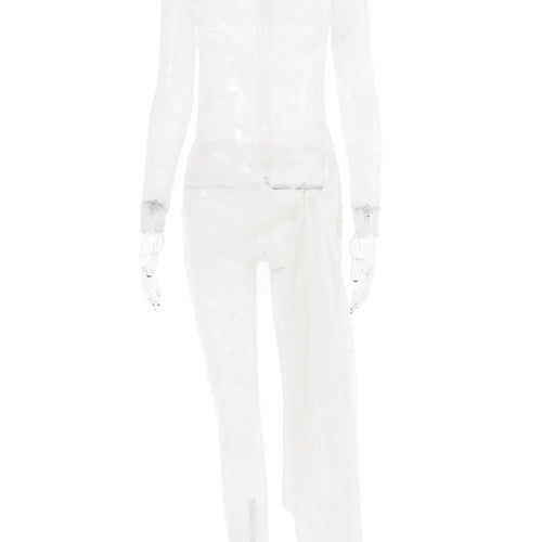 Load image into Gallery viewer, Sexy Lace Long Sleeve Lace Up Jumpsuit Women Transparent Slim Fit Ribbon Jumpsuit Female Nightclub Party Clothing Autumn
