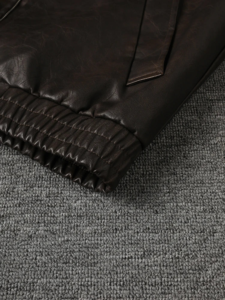 Brown Casual Big Size Vintage PU Leather Jacket New Lapel Long Sleeve Women Coat Fashion Tide Spring Autumn 2025 9C5013