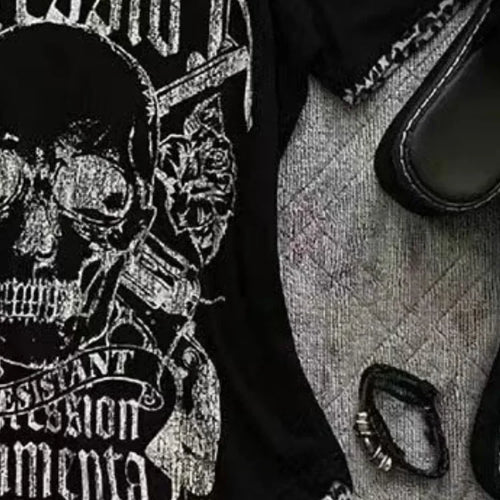 Load image into Gallery viewer, Y2k Aesthetics Irregular Leopard Patchwork Vintage T-shirt Streetwear Skull Printing Tshirt Harajuku Slim Fit Fairy Grunge Tops
