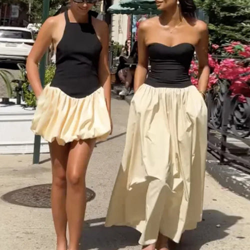 Load image into Gallery viewer, Patchwork Off-shoulder Sexy Maxi Dress For Women Contrasting Color Strapless Sleeveless Backless Lace-up Sexy Dress
