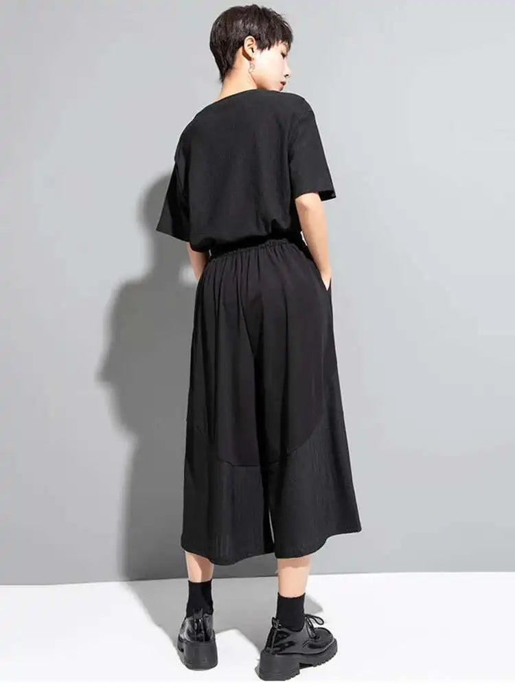 High Elastic Waist Black Striped Wide Leg Pants New Loose Fit Trousers Women Fashion Tide Spring Autumn 2025 1DF8718