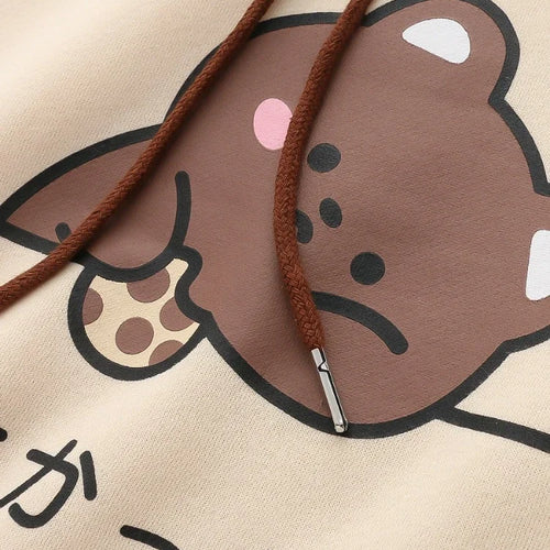 Load image into Gallery viewer, Fleece Women Kawaii Hoodies Winter Harajuku Cartoon Bear Print Cute Warm Hooded Sweatshirts Casual Drawstring Pullover
