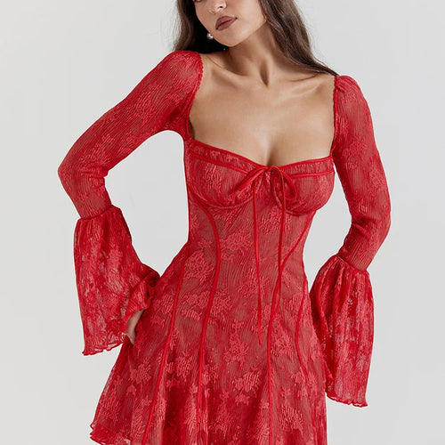 Load image into Gallery viewer, Lace Print Long Flare Sleeve Sexy Maxi Dress For Women Fashion Square Collar Backless Bodycon Club Party Sexy Dress
