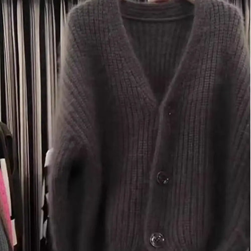 Load image into Gallery viewer, Korean Fashion 2024 New Grey Elegant Long Sleeved Sweater Autumn Winter Women V Neck Single Breasted Cardigan Knitted Tops Trend
