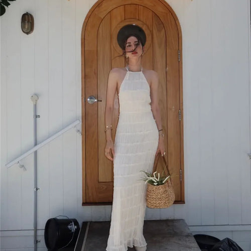 Load image into Gallery viewer, Halter Backless Sexy Maxi Dress For Women Spring Summer New Lace-up Sleeveless Pleated Beach Holiday Long Dress Elegant
