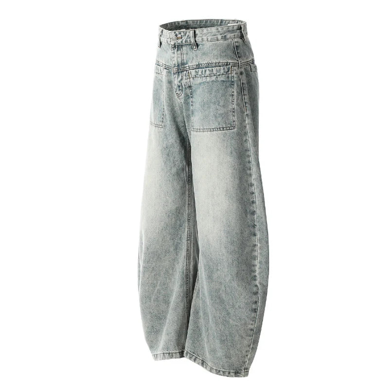 Men's Jeans New American Style Bent Knife Design Denim Pants Wide Leg Loose Gradient Color Trendy Male Bottoms 9W1774