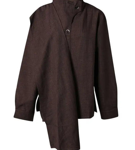 Women Dark Brown Irregular Big Size Elegant Blouse New Scarf Collar Long Sleeve Shirt Fashion Spring Autumn 2025 CPG2867