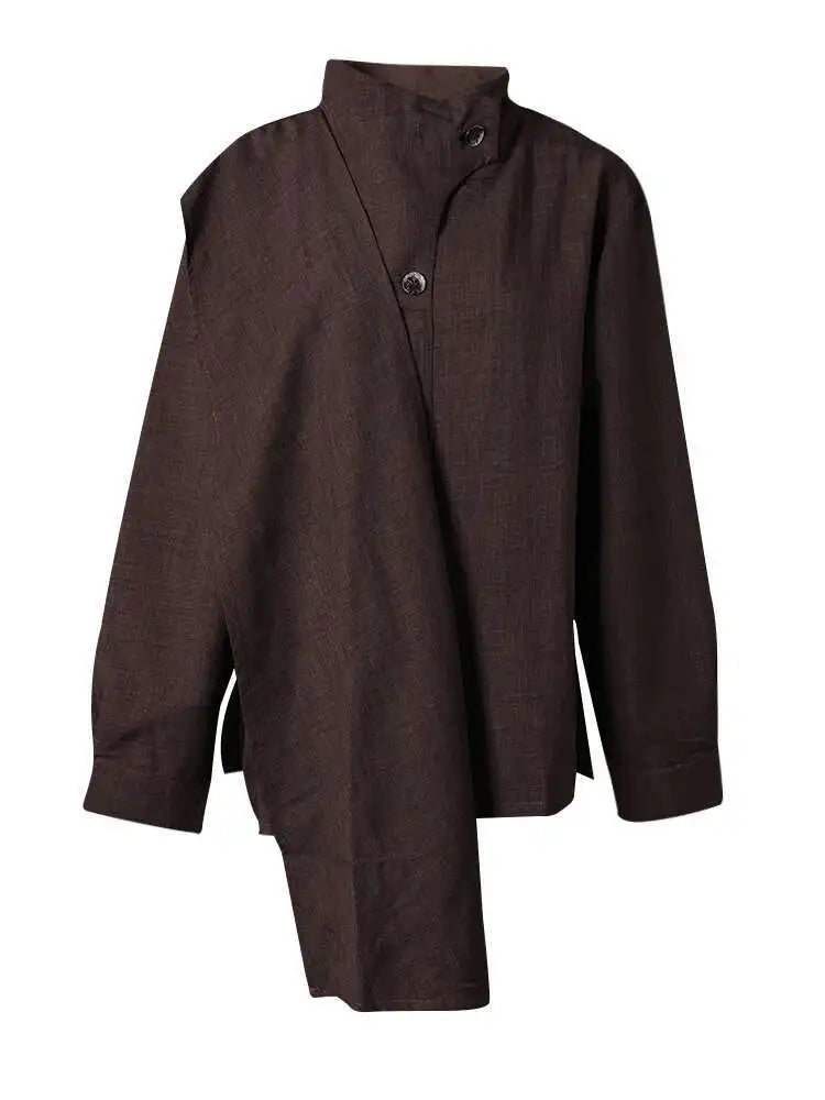 Women Dark Brown Irregular Big Size Elegant Blouse New Scarf Collar Long Sleeve Shirt Fashion Spring Autumn 2025 CPG2867