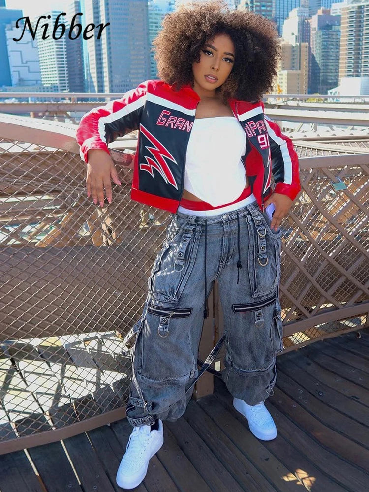 Letter Locomotive Jacket Women Varsity Cool Hipster Embroidery Patchwork Full Sleeve Wild Streetwear Fashion Short Coat