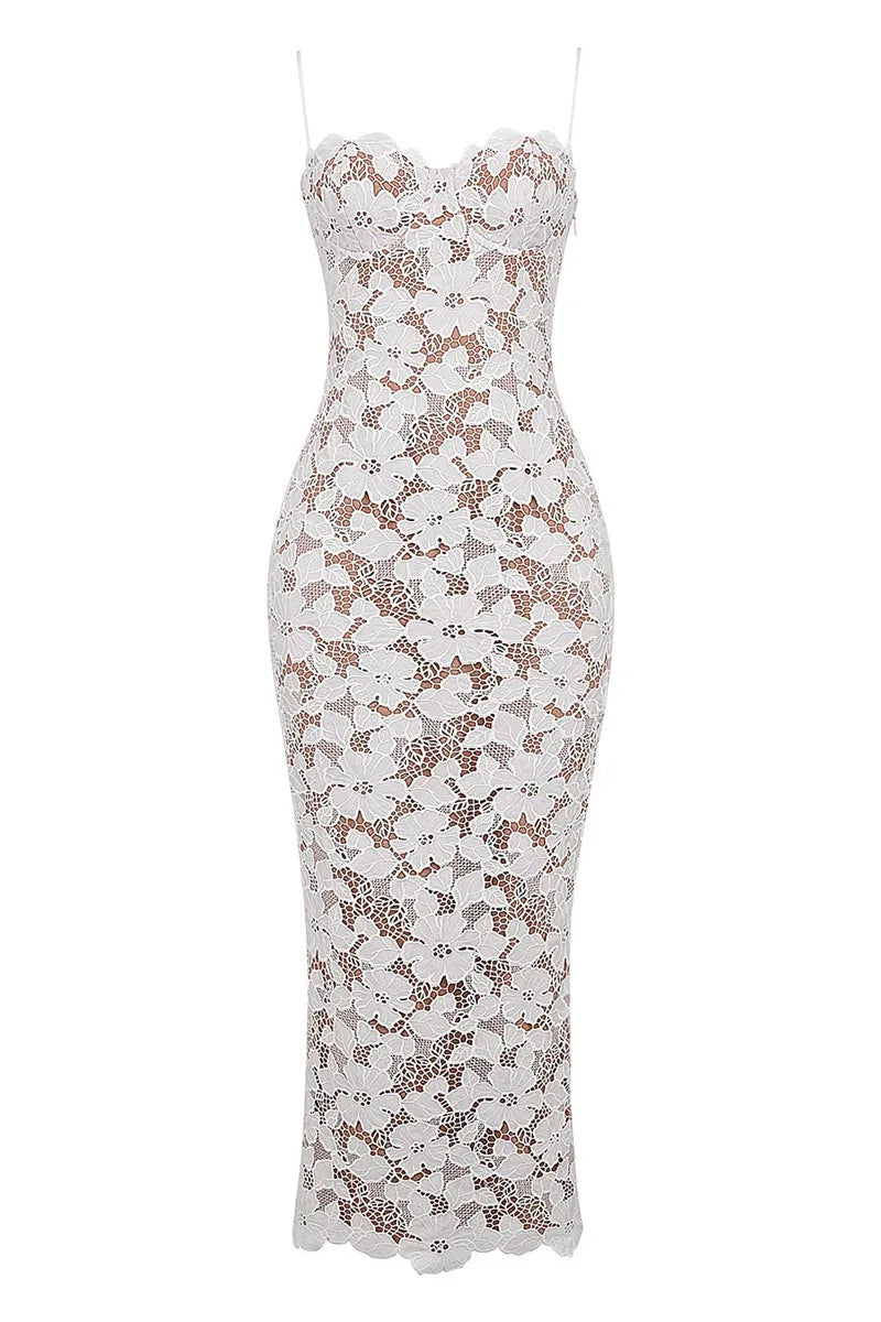 Floral Embroidery Sexy Maxi Dress For Women Fashion Spaghetti Strap Sleeveless Backless Lace-up Club Party Long Dress