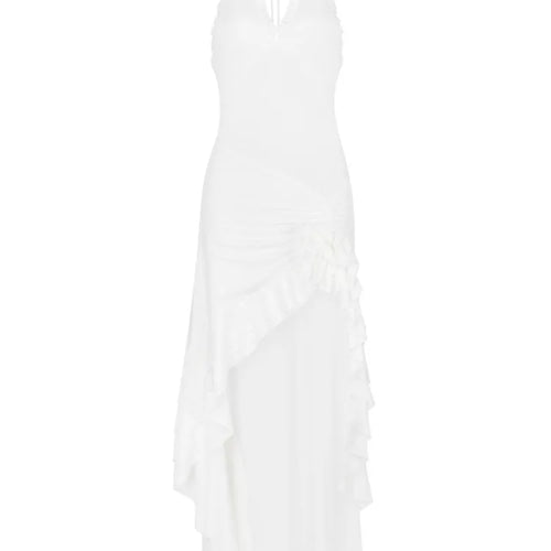 Load image into Gallery viewer, Sexy Halter Neck Backless Ruffle Edge Irregular Long Dress For Women Summer Party Evening Dress Bodycon Elegant Vestido
