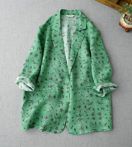 Women Blazer Single Button Spring And Summer Jacket 2022 Casual Pockets Female Suits Coat Vintage Print Blouse Sun Protection