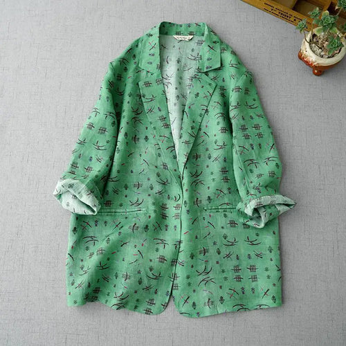 Load image into Gallery viewer, Women Blazer Single Button Spring And Summer Jacket 2022 Casual Pockets Female Suits Coat Vintage Print Blouse Sun Protection

