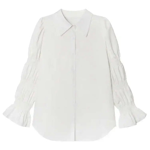 Load image into Gallery viewer, Women White Big Size Casual Blouse New Lapel Long Lantern Sleeve Pleated Shirt Fashion Tide Spring Autumn 2025 1DH4459
