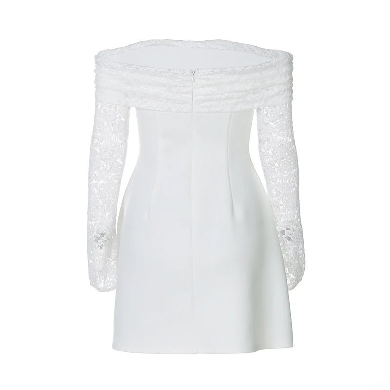 Off-shoulder Long Sleeve Sexy Mini Dress For Women Robe Strapless Backless High Waist A-line Elegant Club Party Dress