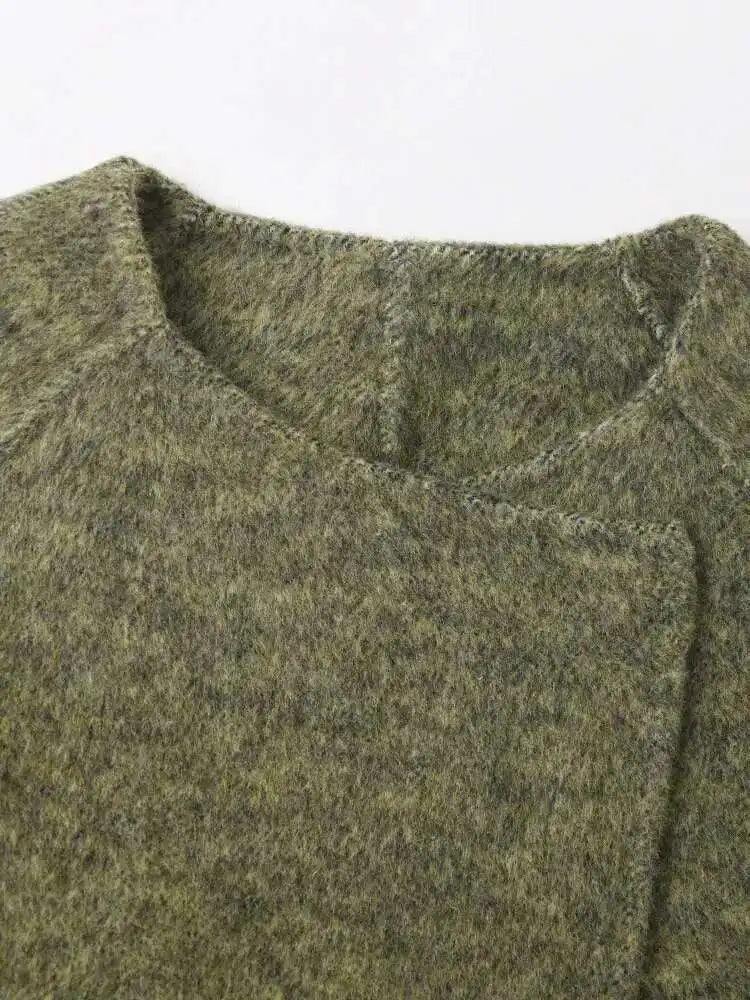 Green Big Size With Scarf Woolen Coat New Round Neck Long Sleeve Women Jacket Fashion Tide Autumn Winter 2025 2DA2386