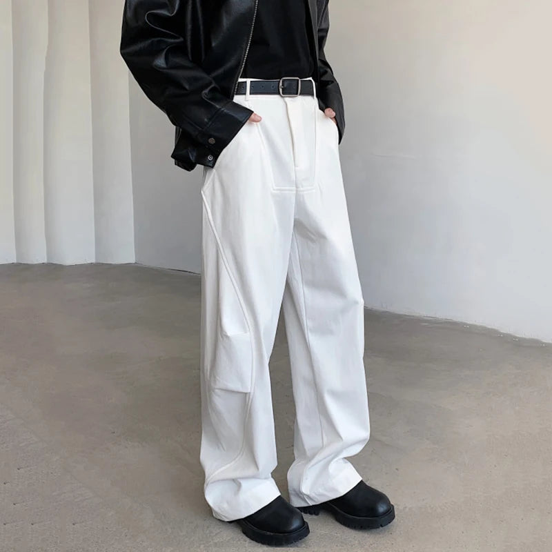 Spring 2025 Casual Pants Men's Wear Deconstructive Design Splicing Curved Knife Trousers New Fashion Tide White 9C6990