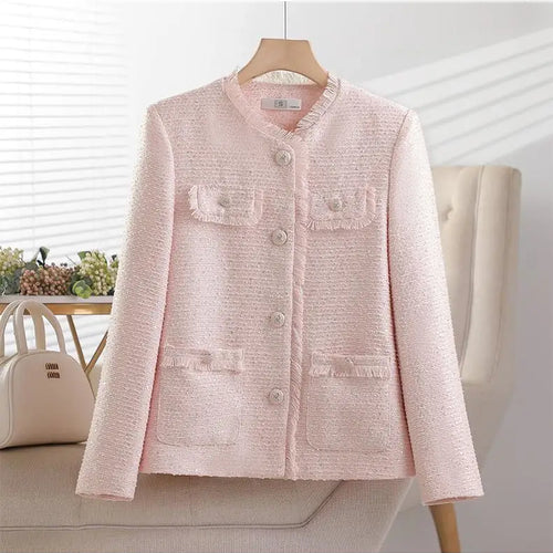 Load image into Gallery viewer, Korean Retro Pink Beige Women&#39;s Single Breasted Sequins Blazer Jacket 2024 New Spring Autumn Red Temperament Goddess Top Popular
