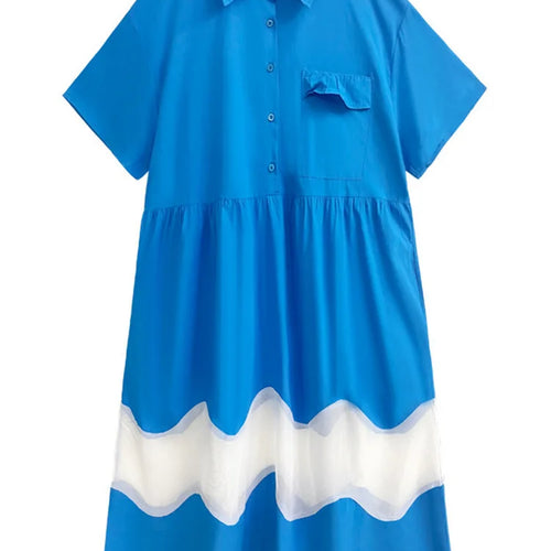 Load image into Gallery viewer, Women Blue Perspective Big Size Shirt Dress New Lapel Short Sleeve Loose Fit Fashion Tide Spring Summer 2025 1DF8791
