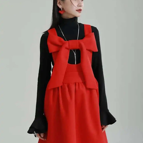 Load image into Gallery viewer, Women Gray Bow Bandage Spliced Long Elegant Woolen Dress New Sleeveless Loose Fit Fashion Tide Autumn Winter 2025 1DF3527
