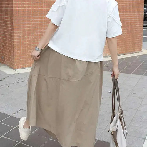 Load image into Gallery viewer, High Elastic Waist Khaki Pleated Irregular A-line Half-body Skirt Women Fashion Tide New Spring Autumn 2025 1DJ0225
