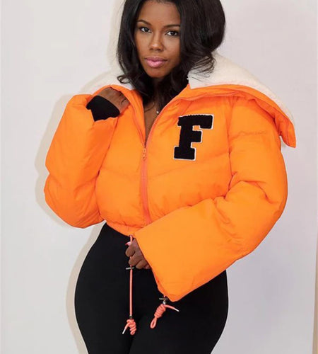 Letter Printing Winnter Clother For Women Coat Long-sleveed Zipper All-match Down Wadded Jacket Streetwear Casual Warmth