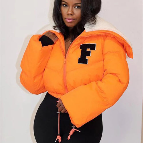 Load image into Gallery viewer, Letter Printing Winnter Clother For Women Coat Long-sleveed Zipper All-match Down Wadded Jacket Streetwear Casual Warmth
