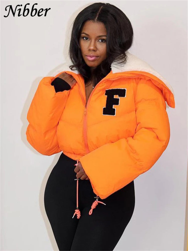 Letter Printing Winnter Clother For Women Coat Long-sleveed Zipper All-match Down Wadded Jacket Streetwear Casual Warmth