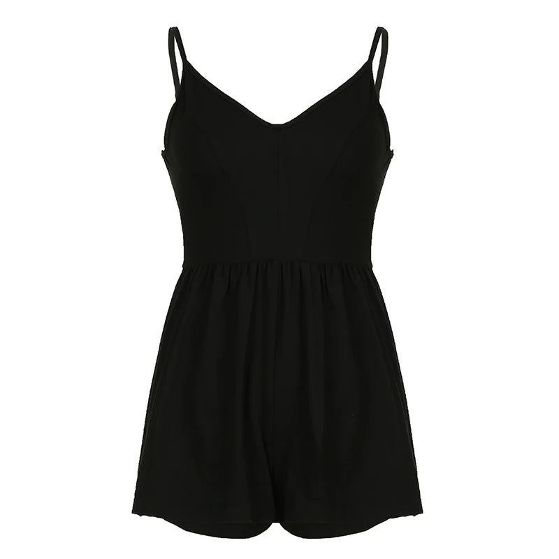 Fashion Black Spaghetti Strap Summer Playsuit Backless Bandage Short Jumpsuit Streetwear Casual Rompers Sexy Outfits