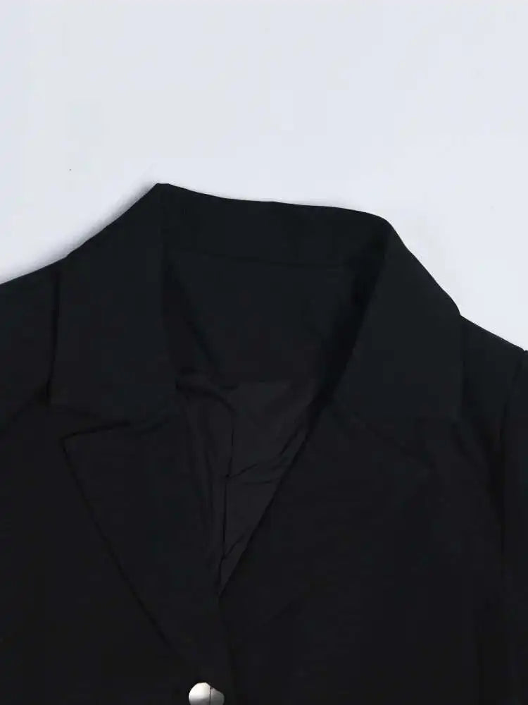 Women Black Contrast Color Pocket Blazer New Lapel Long Sleeve Loose Fit  Jacket Fashion Tide Spring Autumn 2025 1S39401