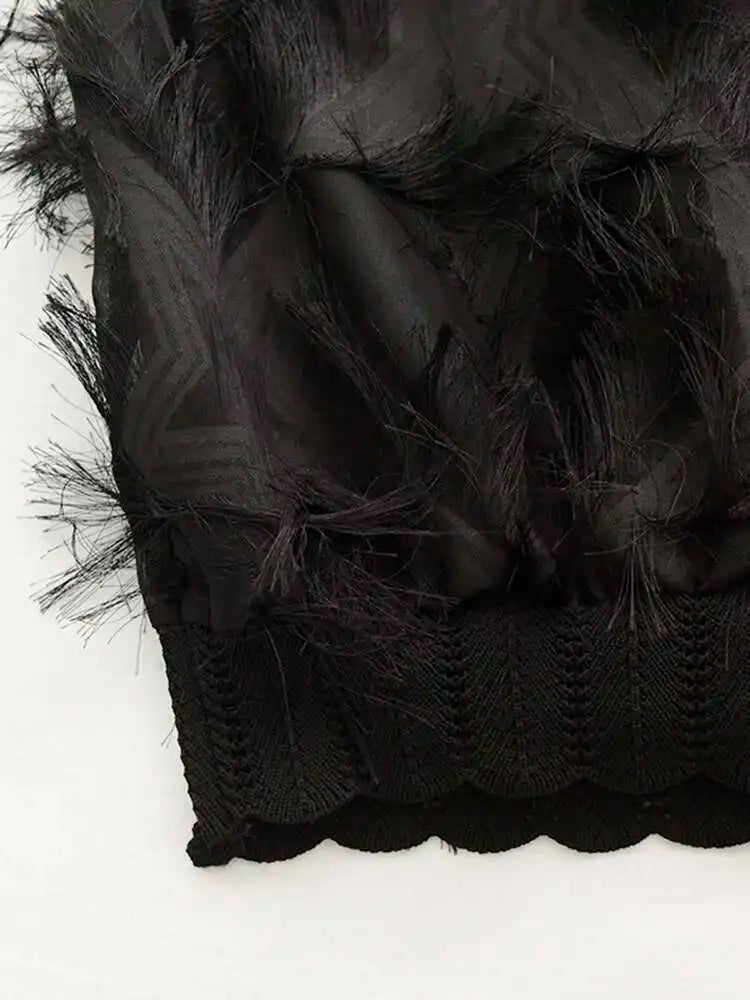 Spring Autumn Stand Collar Long Sleeve Perspective Black Loose Tassels Big Size Dress Women Fashion Tide JI780