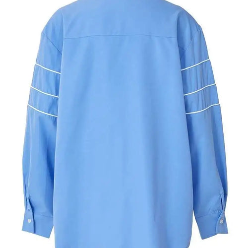 Load image into Gallery viewer, Women Blue Zipper Color-block Big Size Blouse New Lapel Long Sleeve Loose Fit Shirt Fashion Spring Autumn 2025 1DF8121
