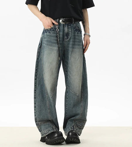 Men's Jeans New American Curved Knife Design Splicing Inverted Tide Male Toursers High Street Light Flare Bottoms 9W1534