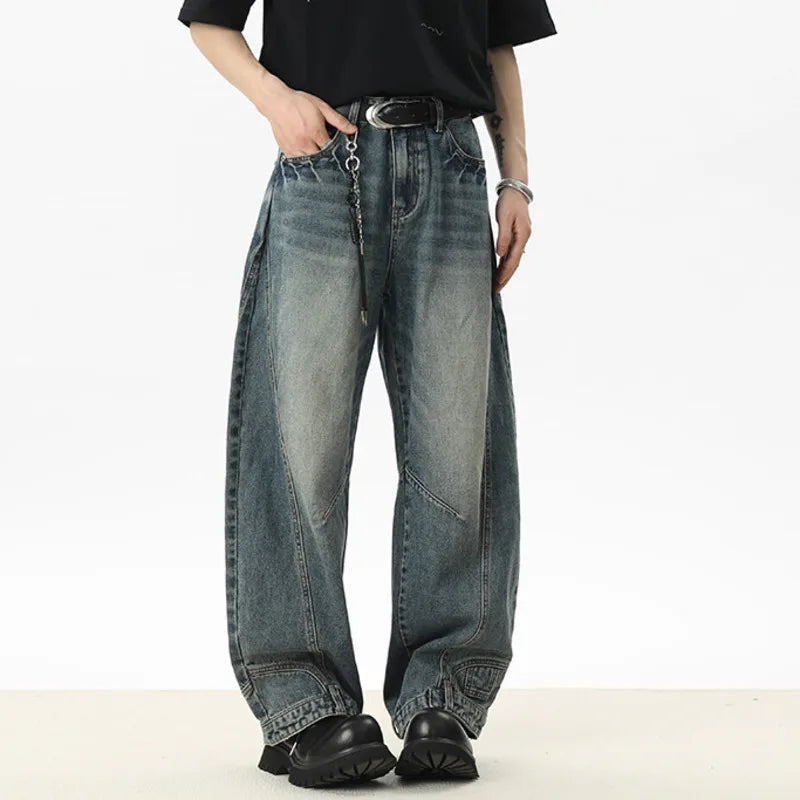 Men's Jeans New American Curved Knife Design Splicing Inverted Tide Male Toursers High Street Light Flare Bottoms 9W1534