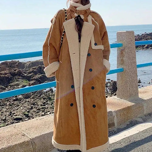 Load image into Gallery viewer, Camel Thick Big Size Long Lambswool Jacket New Stand Collar Long Sleeve Women Coat Fashion Tide Autumn Winter 2025 1DH8605
