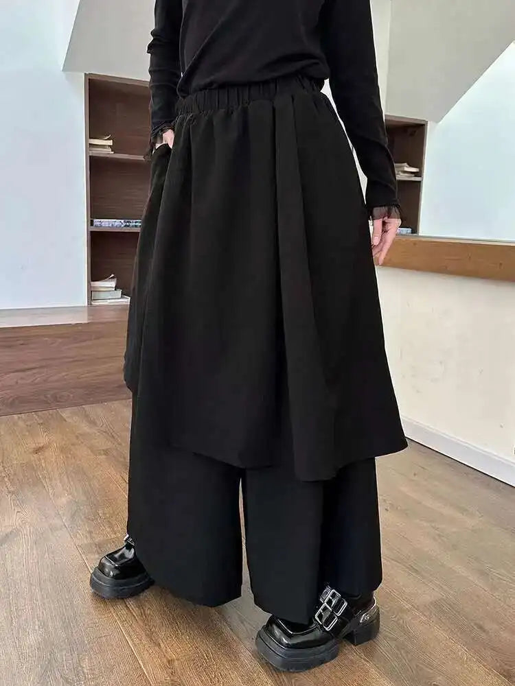 High Elastic Waist Black Irregular Spliced Long Wide Leg Pants New Trousers Women Fashion Tide Spring Autumn 2025 1DH8326