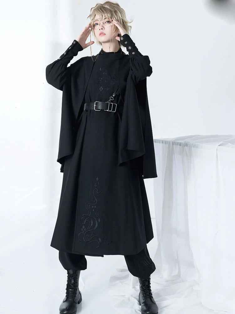 Harajuku Women Black Jackets Gothic Vintage Cloak Coats Y2k Aesthetic Loose Zipper Jacket Streetwear Grunge Sleeveless Split Top