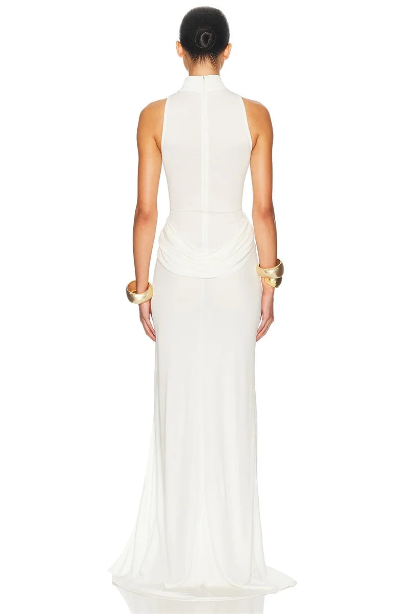 Summer Split Maxi Tank Dress Women Gown Fashion Solid Elegant High Waist Ruched Slim Evening Club Party Long Dress