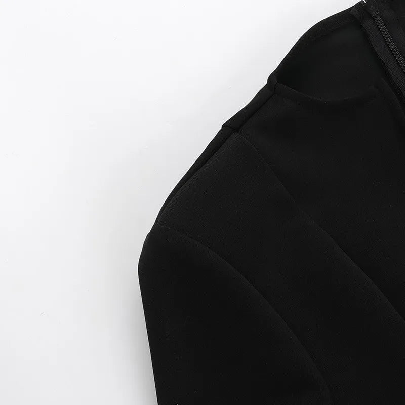 Autumn Long Sleeve Sexy Mini Dress For Women Solid Zipper Deep V Neck Two Pocket High Waist A-line Dress Femme Clothes