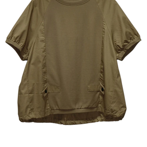 Load image into Gallery viewer, Women Black Spliced Brief Big Size Casual T-shirt New Round Neck Short Sleeve Fashion Tide Spring Summer 2025 1DJ0803
