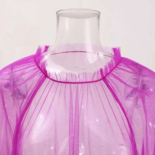 Load image into Gallery viewer, Women Purple Ruffles Mesh Perspective Big Size Long Dress New Round Neck Half Sleeve Fashion Spring Summer 2025 JR7711
