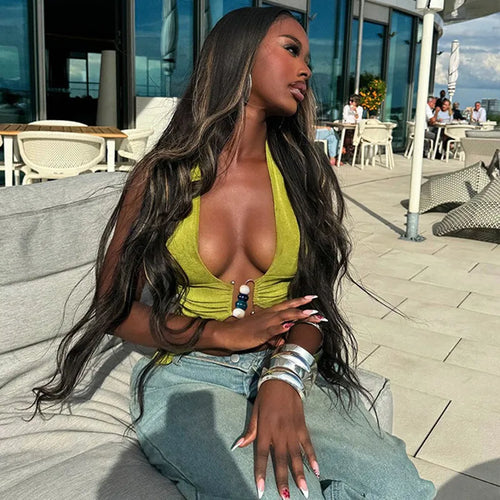 Load image into Gallery viewer, Halter V Neck Sexy Crop Tops Women Fashion Sleeveless Backless Ruched Tank Tops Female Solid Fashion Club Tops Elegant
