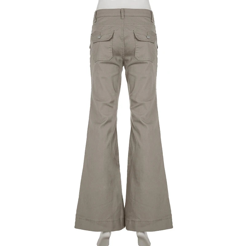 Streetwear Y2K New Flared Slim Jeans Women Multi Pockets Low Waist Harajuku Denim Trousers Full Length Bottoms Denim