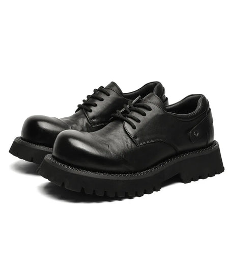 men's leather round toe shoes British style workwear thickened sole PU Leather male shoe lace-up new 2025 9C9232