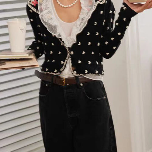 Load image into Gallery viewer, Hit Color Slimming Two Piece Sets for Women V Neck Long Spliced Embroidery Cardigan Patchwork Lace Vest Set Female
