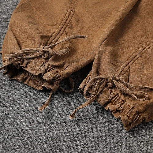 Load image into Gallery viewer, High Waist Khaki Drawstring Pockets Denim Long Wide Leg Pants New Trousers Women Fashion Tide Spring Autumn 2025 11A0731
