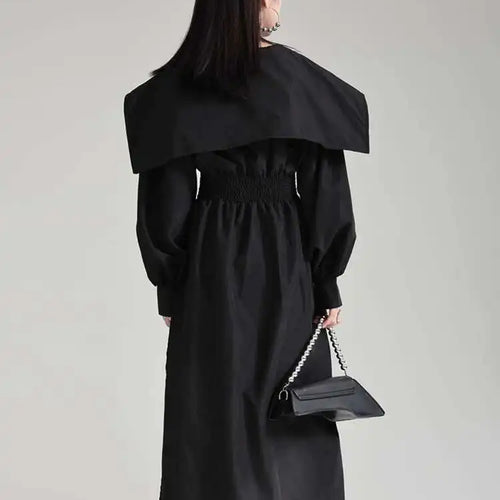 Load image into Gallery viewer, Women Black Irregular Shirt Dress New Lapel Lartern Long Sleeve Belt Waist Loose Fashion Tide Spring Autumn 2025 1DH2257
