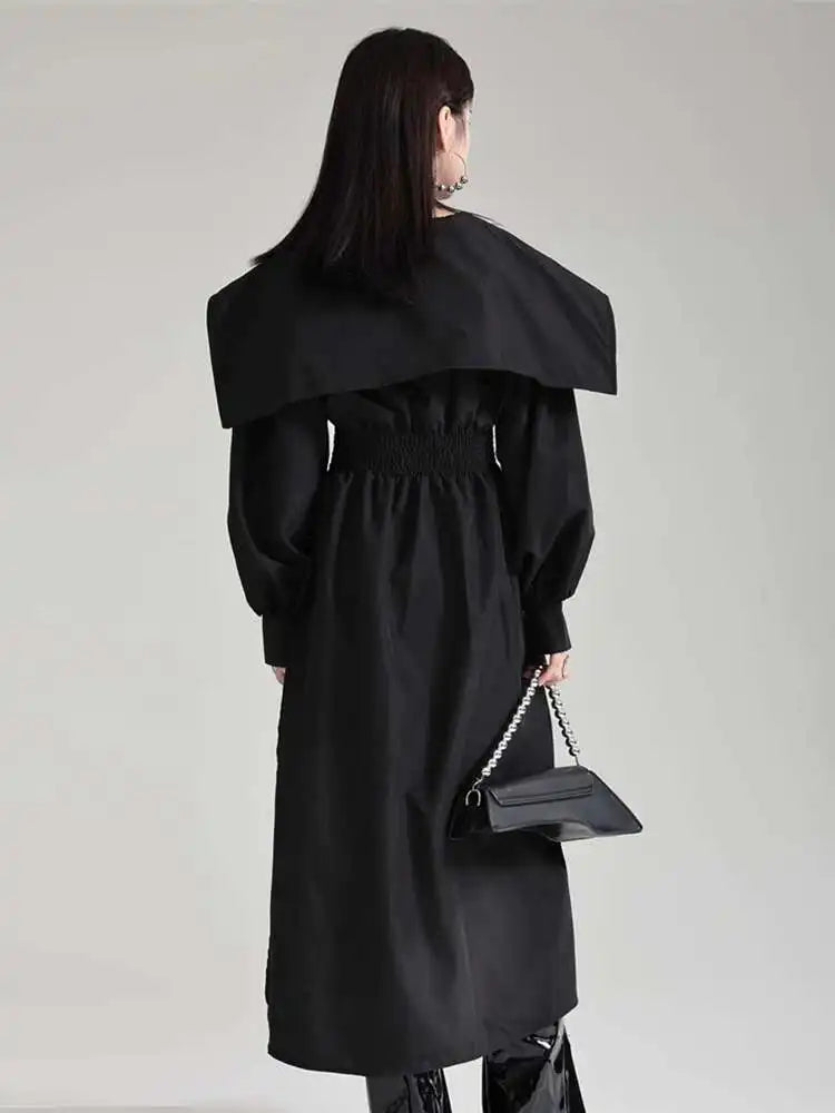 Women Black Irregular Shirt Dress New Lapel Lartern Long Sleeve Belt Waist Loose Fashion Tide Spring Autumn 2025 1DH2257
