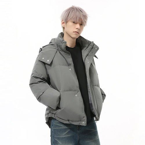 Load image into Gallery viewer, Simple Men&#39;s Padded Jackets Hooded Drawstring Solid Color Warm Short Parkas Korean Casual Male Thckened Coats Tide 9C9343

